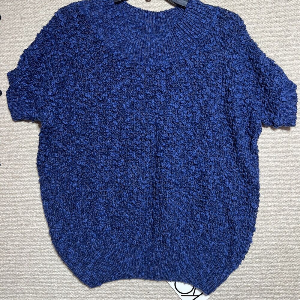 Vintage Koret Navy Knit Women's Short Sleeve Sweater Retro 80's Large NOS NWT